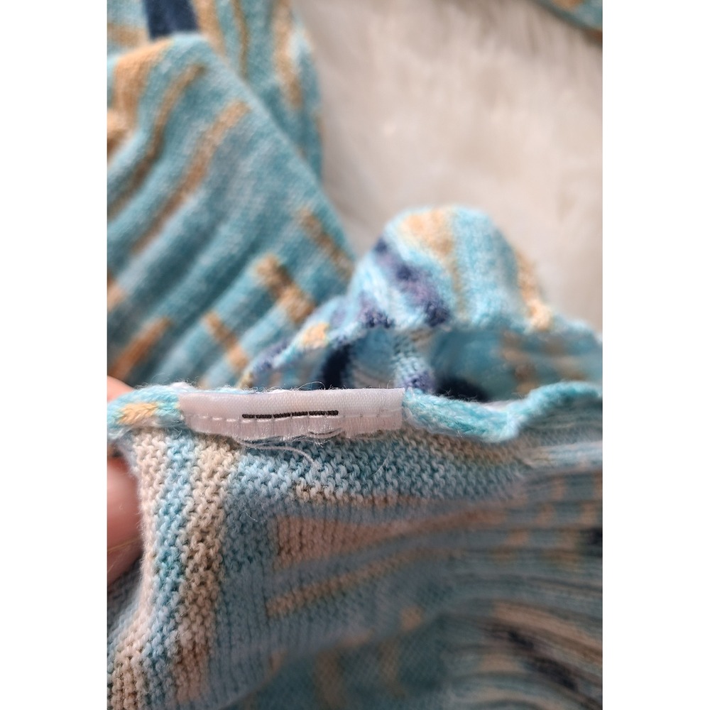 NIC+ZOE Womens Tropical Leaf Print Lightweight Knit Sweater Blue Tan Large - Picture 6 of 6